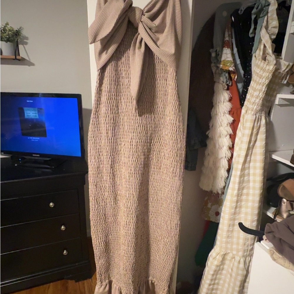Smocked gingham  maternity